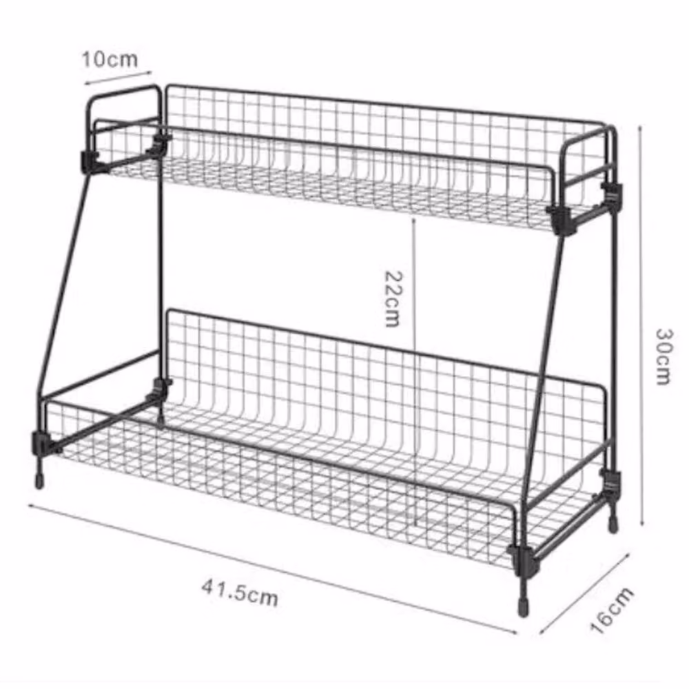 KORVIXA 2 Tier Metal Wire Tabletop Shelf in Black, W/D/H: 41.5 x 16 x 30 cm – 2