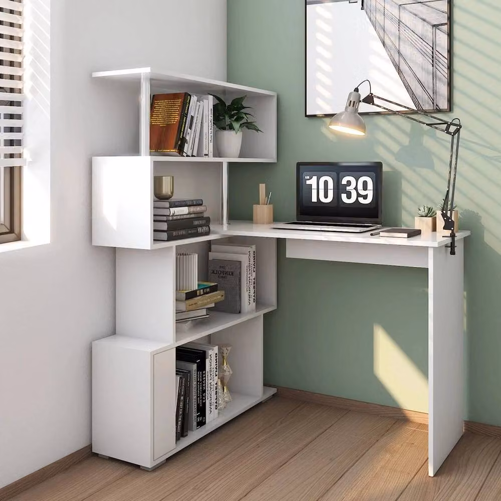 KORVIXA 360° L-Shaped Corner Computer Desk in White, W/D: 100 x 100 cm – 3