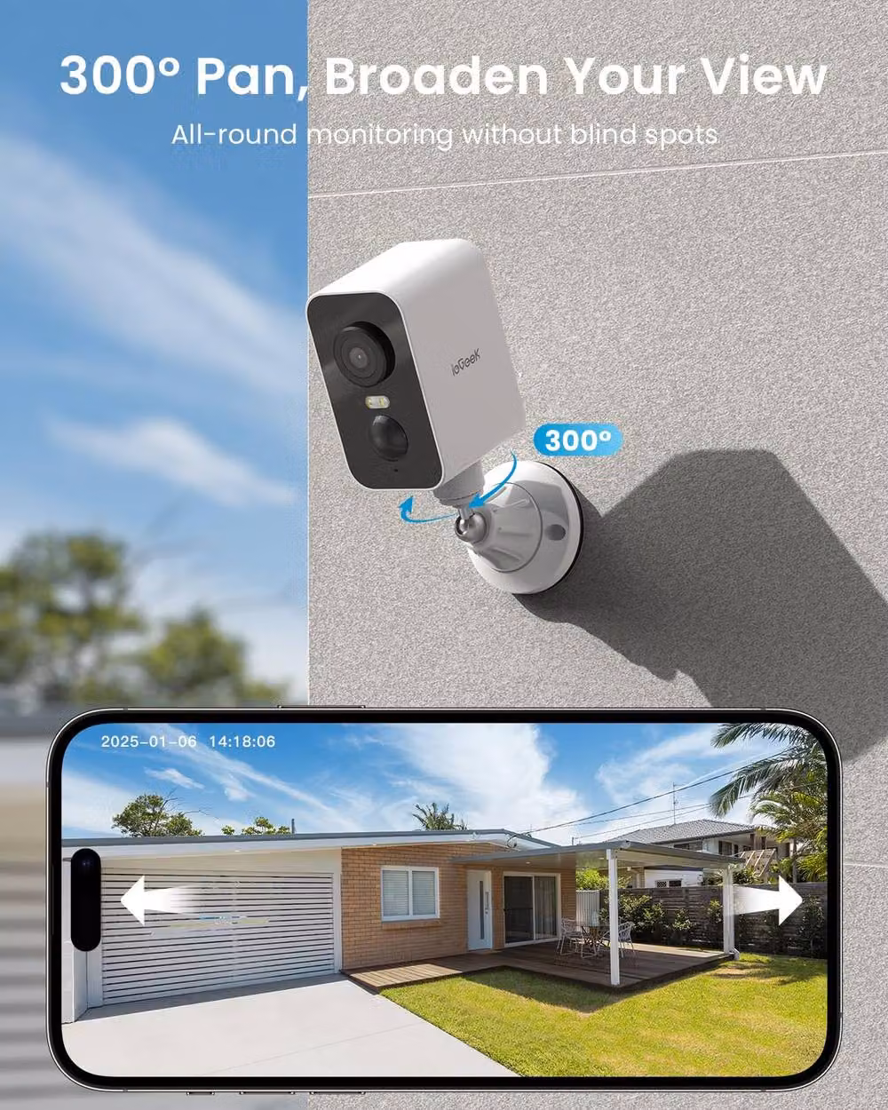 iegeek White 2K Magnetic Wi-Fi Security Camera with 300 Degree Rotation and Motion Siren – 3
