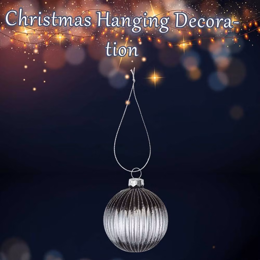 VFM e-Store Silver Glass Hanging Bauble Decoration for Christmas and Parties, W/D/H: 10 x 10 x 9 cm – 2