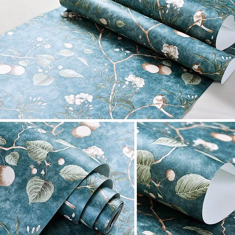 NESTLUNE Retro Damask Non-woven Wallpaper in Turquoise and Multicolour, W: 100 cm, H: 15 cm – 3