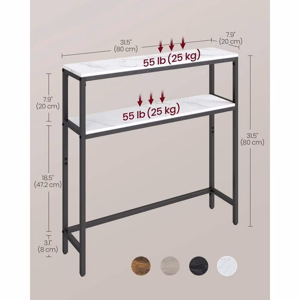 FORGEVIO 2-Tier Modern Slim Console Table in Marble White and Ink Black – 2