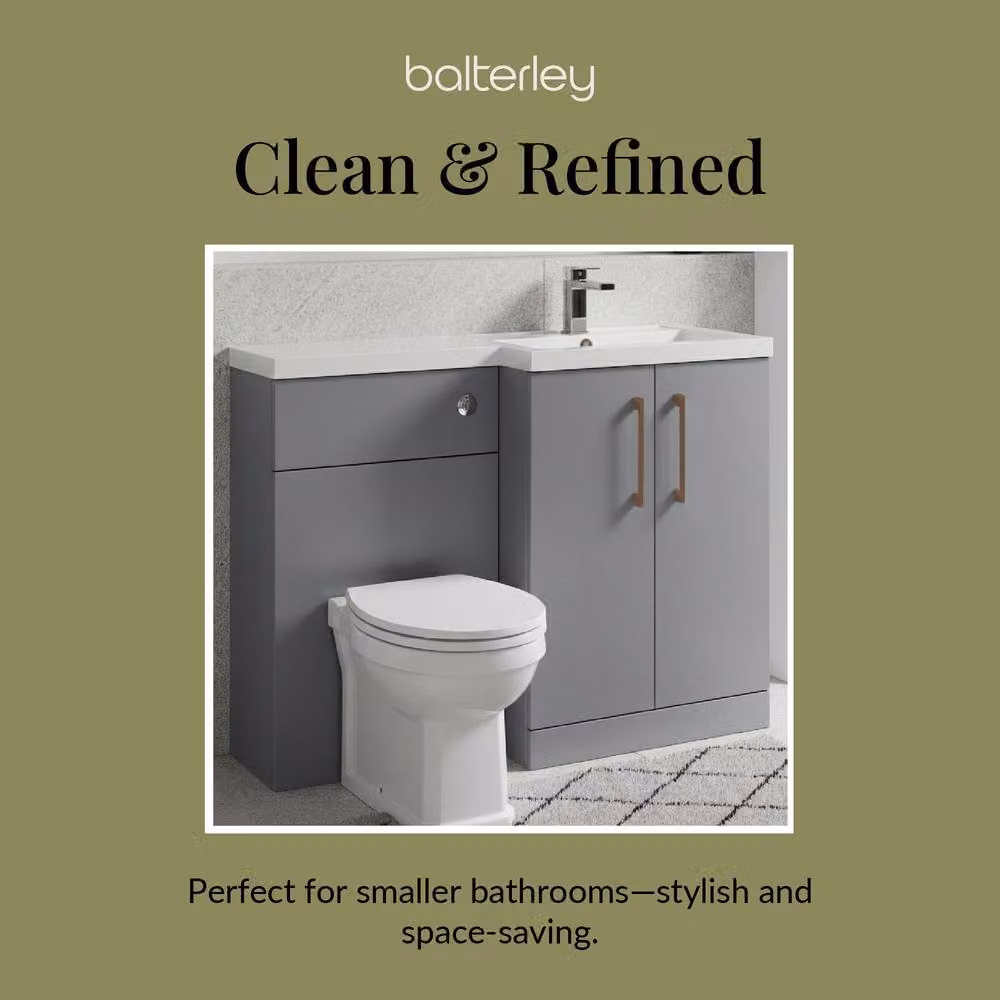 Balterley Modern Satin Grey Right-Hand Vanity and WC Unit Combination with Soft-Close Hinged Doors, W: 110 cm, H: 84 cm – 4