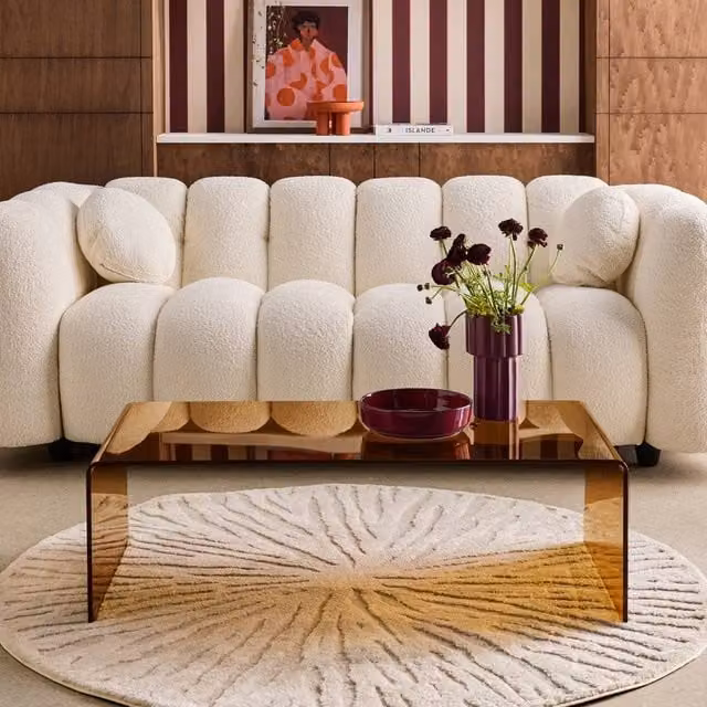sweeek Modern Rectangular Coffee Table with Amber Tempered Glass, W/D/H: 110 x 80 x 23.5 cm