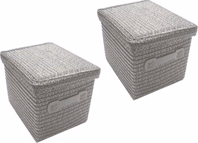 Topfurnishing Grey Fabric Storage Basket with Handles and Lid, Width: 24 cm