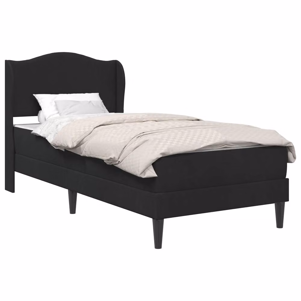 Berkfield Home Velvet Upholstered Bed Frame with Headboard in Black, W/D/H: 90 x 190 cm – 2