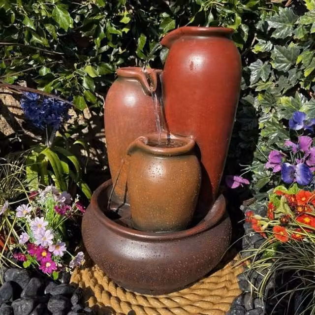Tranquility Water Features 3 Pouring Urns Traditional Solar Cascade Water Feature - Grey