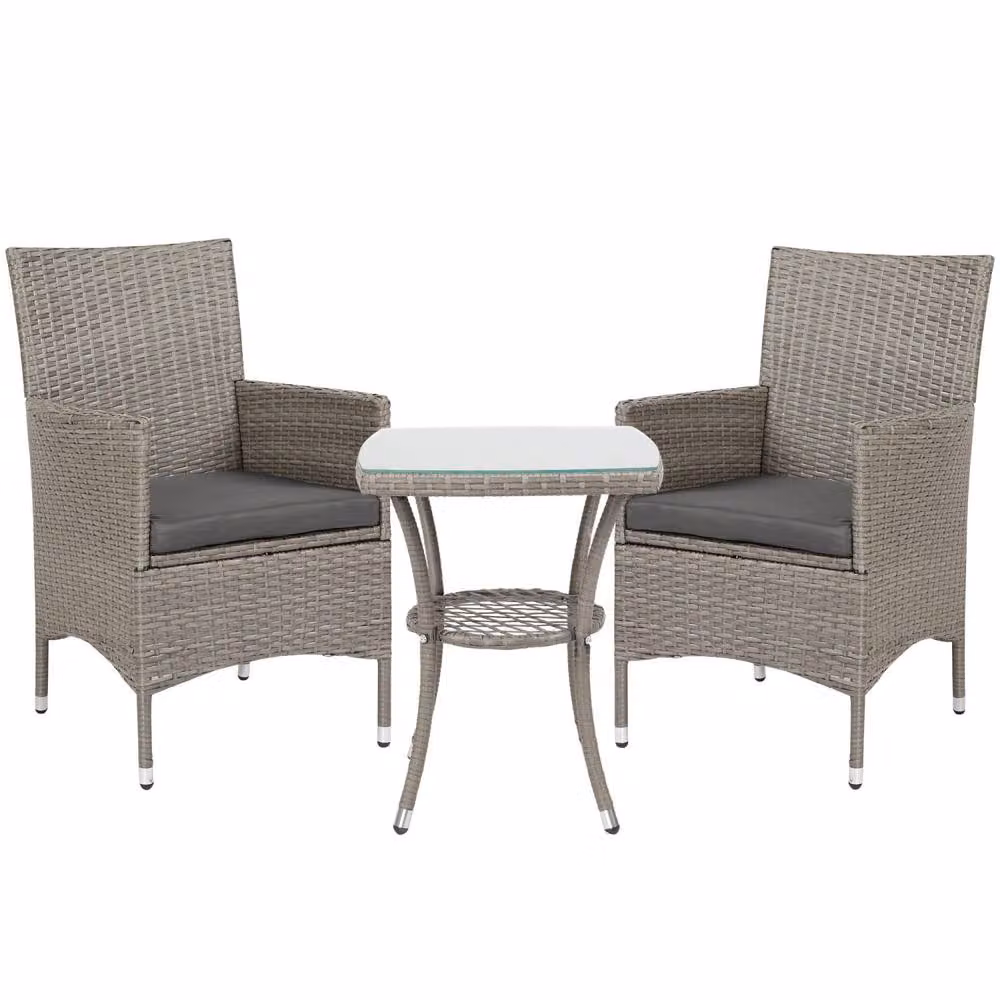 Wyld Haus Ranoyo Ziba Grey Rattan 3 Piece Garden Bistro Set with 2 Tier Coffee Table – 2