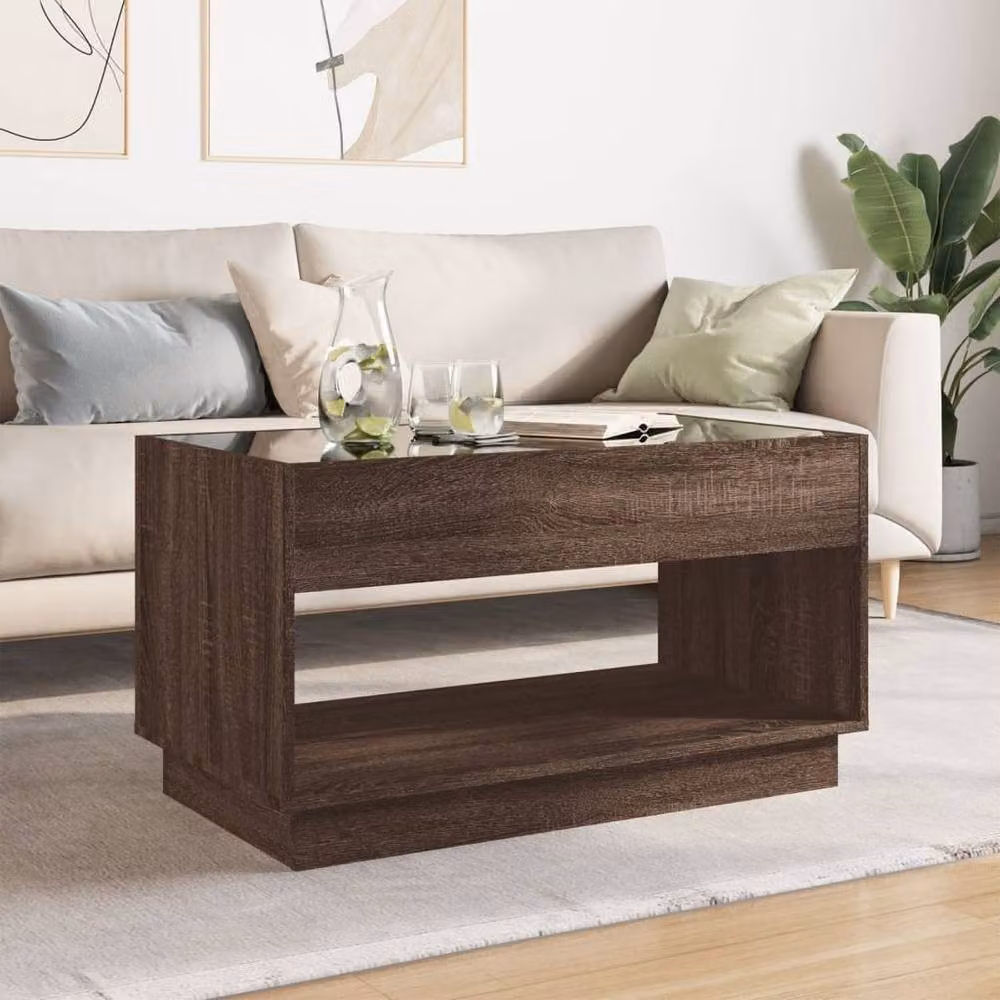 Berkfield Home Infinity LED Coffee Table in Brown Oak, W/D/H: 90 x 50 x 50 cm – 1