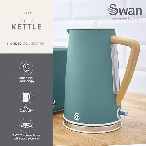 Swan Nordic Cordless Jug Kettle with Limescale Filter, 1.7 l, Green – 4