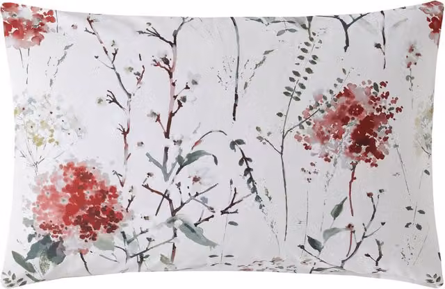 Laura Ashley Pallington Bloom Reversible Floral Cotton Mako Satin Housewife Pillowcase in Red and White