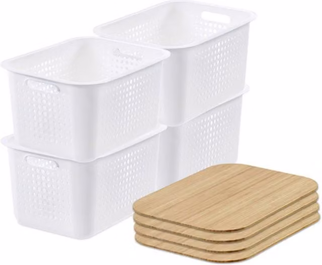 Curver SmartStore d 20l Stackable Baskets with Bamboo Lids, Set of 4, White – 1