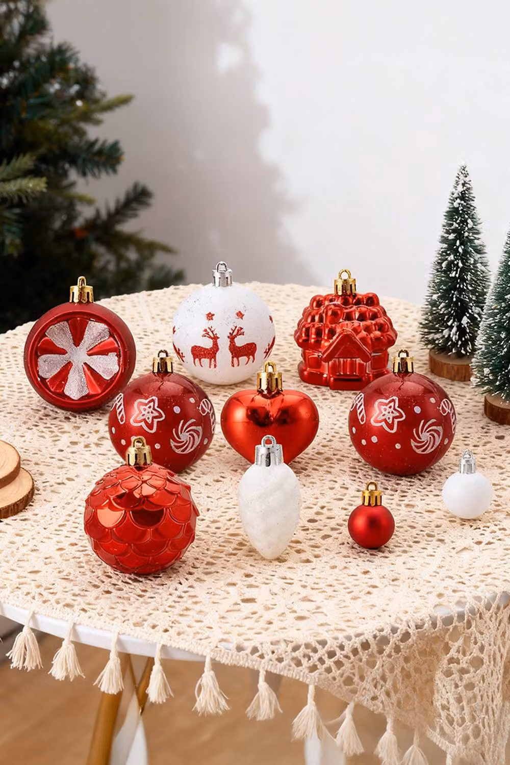 Living and Home 40-Piece Red Christmas Ornament Set with Reindeer and Candy House Glass Hanging Figures – 3