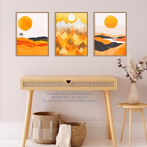 Wee Blue Coo Set of 3 Abstract Landscape Paper Posters in Blue and Orange, W/H: 30 x 40.5 cm and 41 x 41 cm – 2
