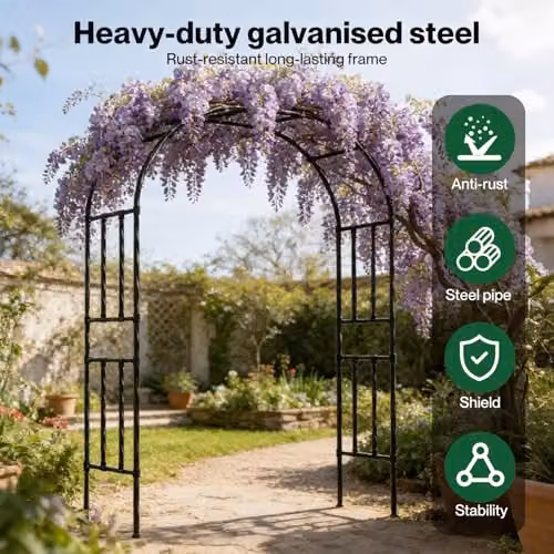 Lambu Black Metal Garden Arch Trellis for Climbing Plants, Height: 240 cm, Width: 150 cm, Depth: 40 cm – 5