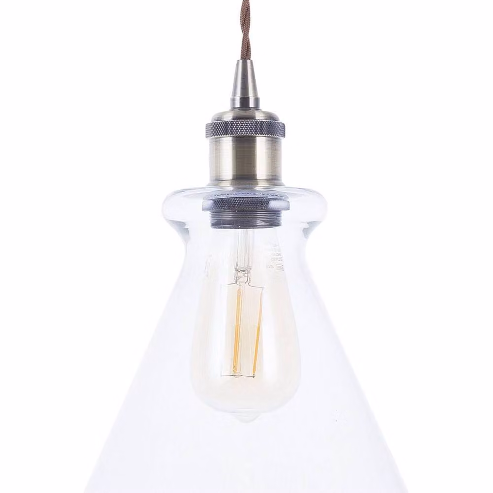 Wyld and Coco Haven Home Industrial Brass and Clear Glass Cone Pendant Lamp – 2