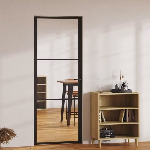 Berkfield Home Modern Interior Door with ESG Glass and Aluminium Frame, Black, W: 76 cm, H: 201.5 cm