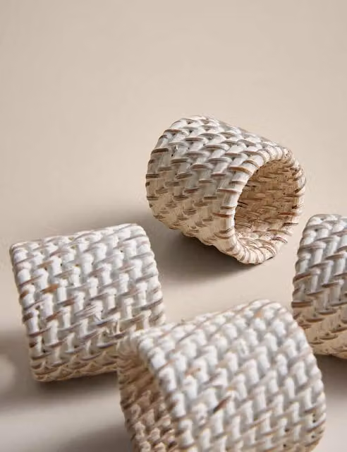 M&S Set of 4 White Rattan Napkin Rings
