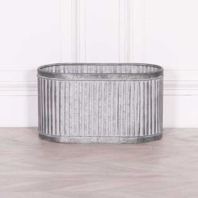 Glasstone Ribbed Metal Tabletop Planter, White, H 30.5 cm x W 28 cm x D 28 cm
