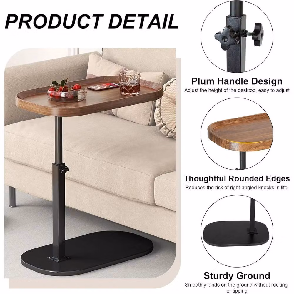 FORGEVIO Height Adjustable C Shaped Side Table with 360 Degree Swivel Top in Brown – 3