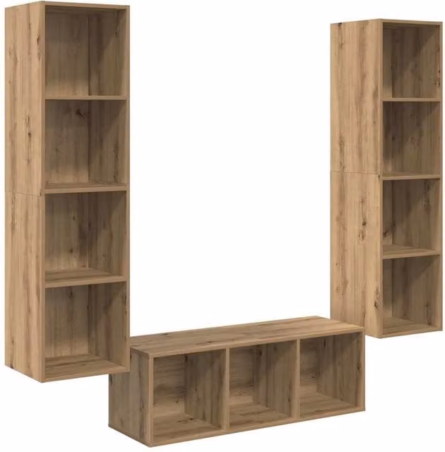 Berkfield Home 3-Piece Artisan Oak TV Cabinet Set with Wall Cabinet and Open Shelf, Brown, W/D/H: 37 x 37 x 142.5 cm – 1