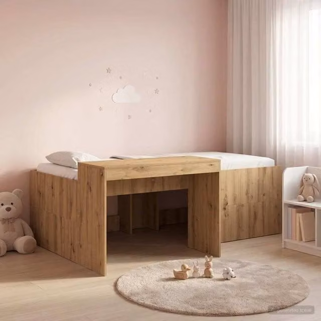 Berkfield Home Kids High Bed Frame with Desk in Artisan Oak Brown, W/D/H: 80 x 200 cm – 1