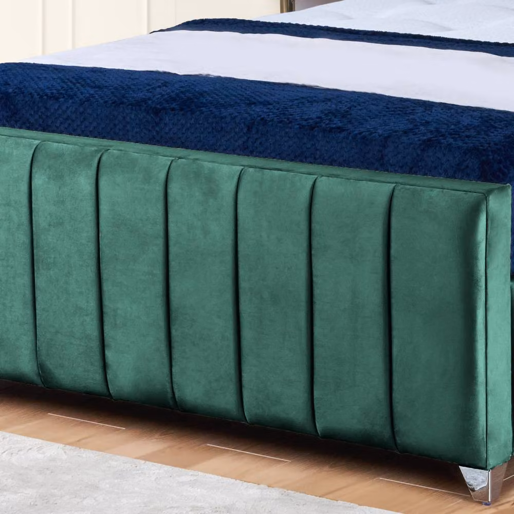 UK Bed Furniture Milano King Size Upholstered Velvet Slatted Base Bed in Green W/D/H: 180 x 200 cm – 3
