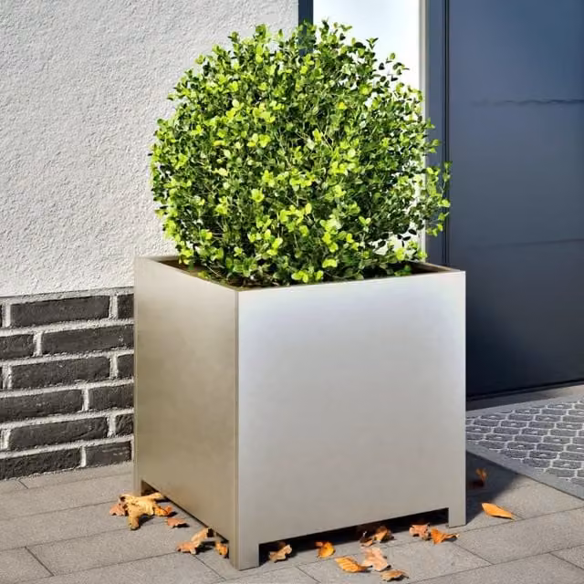 Berkfield Home Stainless Steel Garden Planter Tub in Silver, W/D/H: 50 x 50 x 50 cm – 1