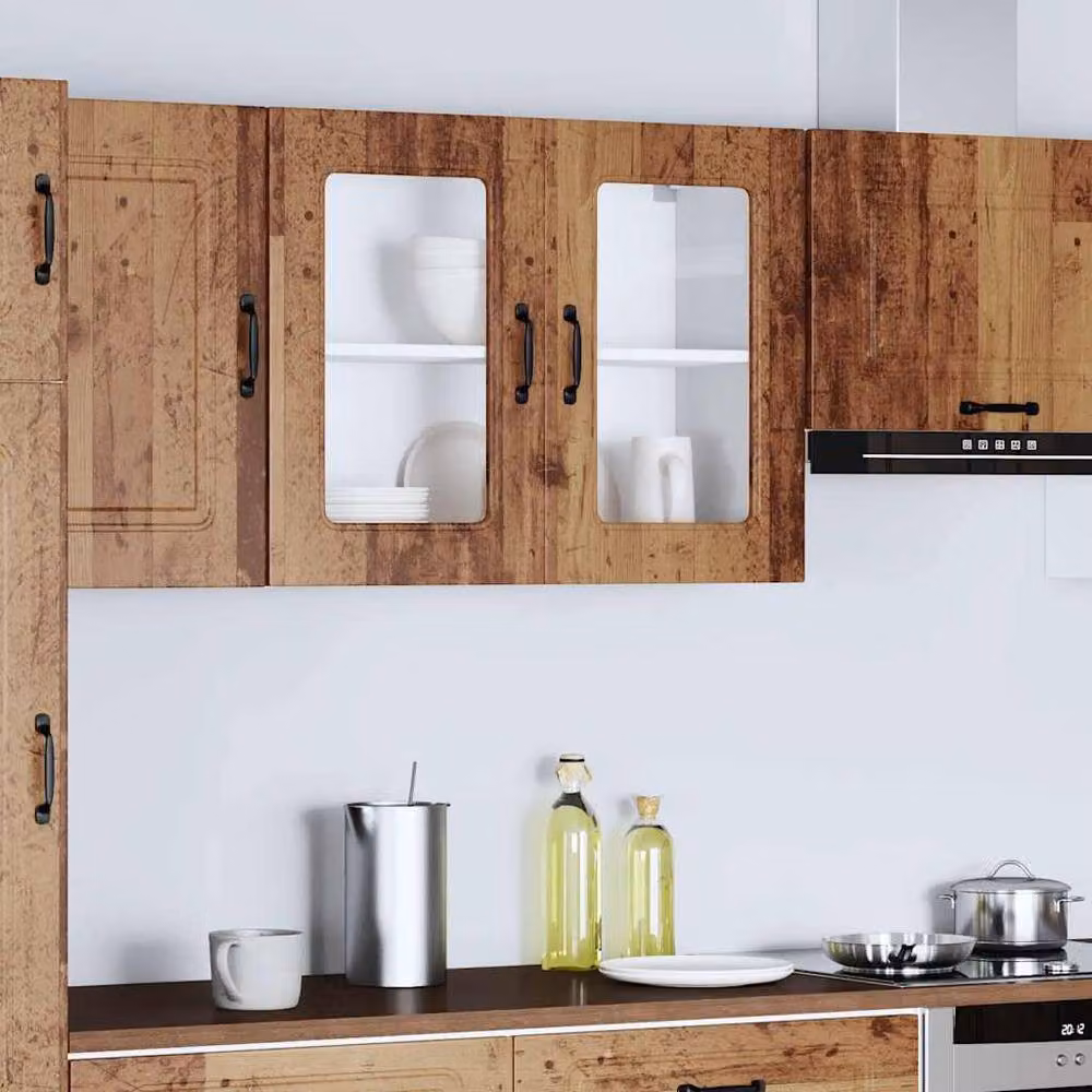 Berkfield Home Kalmar Wall Mounted Kitchen Cabinet with Glass Doors in Brown, W/D/H: 60 x 31 x 80 cm – 2