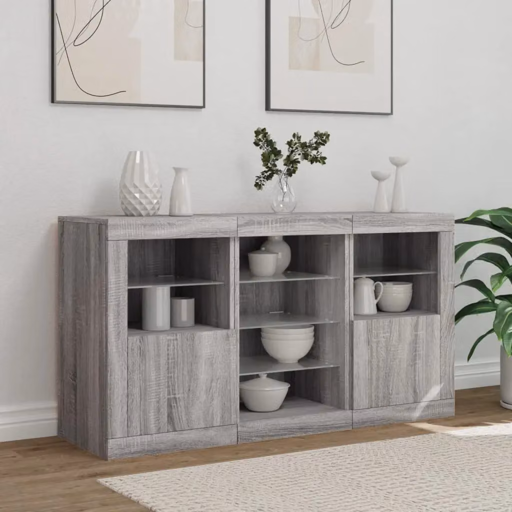 Berkfield Home Modern Sideboard with Integrated LED Lights in Grey Sonoma, W/D/H: 123 x 37 x 67 cm – 3