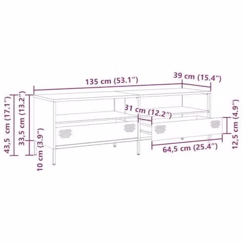 vidaXL Modern Pink Metal TV Cabinet W: 135 cm, D: 39 cm, H: 43.5 cm