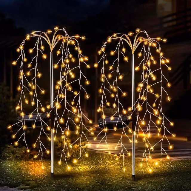 ExtraStar 120 LED Solar Willow Tree Garden Spike Light with 2 Lighting Modes in Yellow