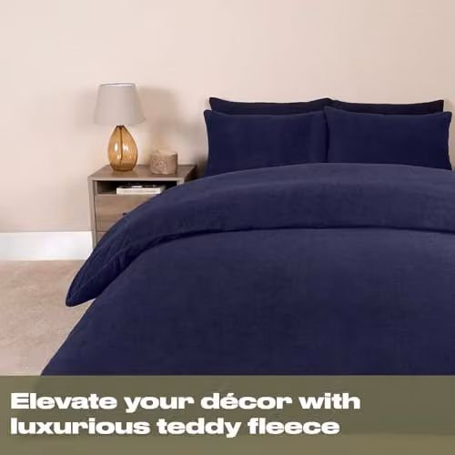 Brentfords Navy Blue Superking Teddy Fleece Duvet Cover Set with Pillowcases – 2