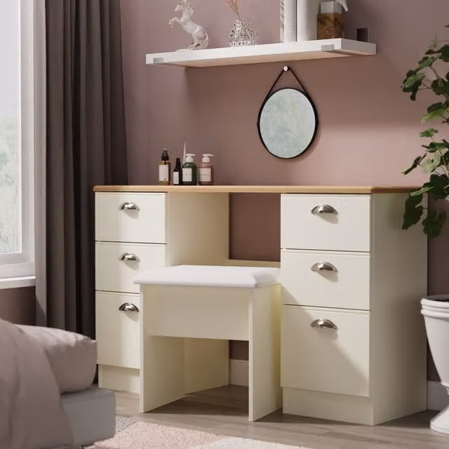 Victoria Ready Assembled Double Pedestal Desk in Cream Ash and Riviera Oak