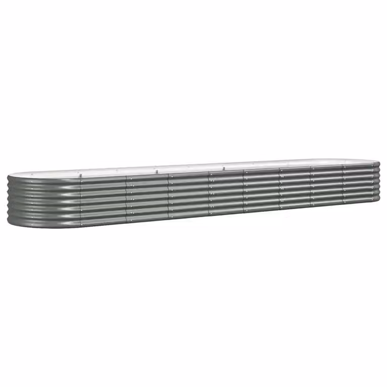 Berkfield Home Garden Raised Bed in Grey Powder-coated Steel, W: 368 cm, D: 80 cm, H: 36 cm