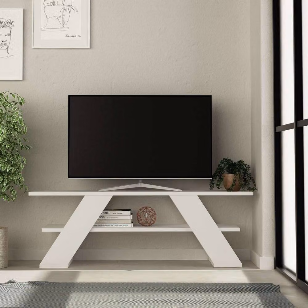CALICOSY Modern White Wall Mounted TV Stand with 3 Shelves, W: 120 cm, H: 33.5 cm, D: 40 cm – 4