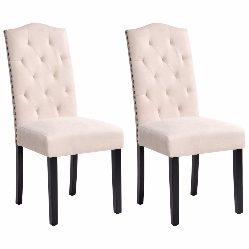 Wyld and Coco Set of 2 Velvet Dining Chairs in Light Beige with Black Rubberwood Legs – 2
