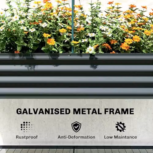 Outsunny Galvanised Steel Raised Planter with Greenhouse Cover, Grey, W/D/H: 120 x 140 x 55 cm – 7
