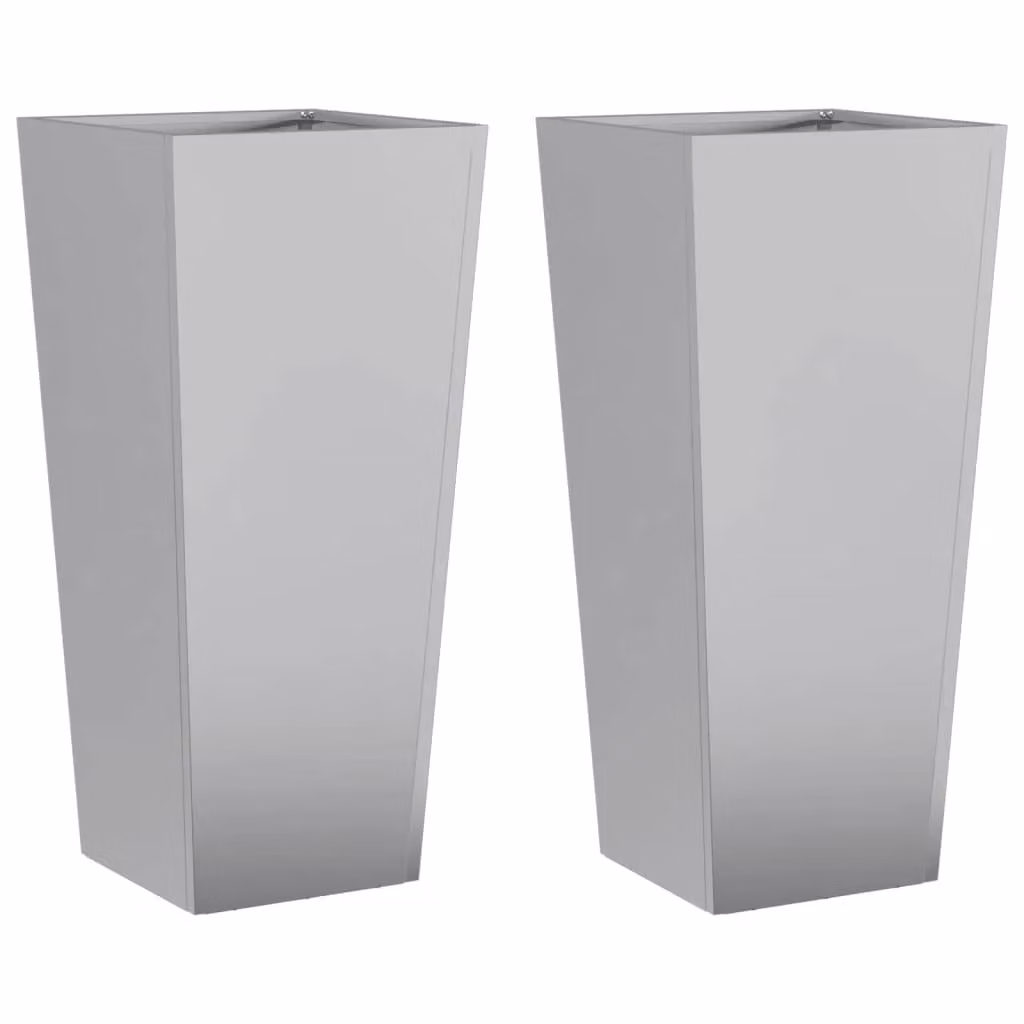 Berkfield Home Garden Galvanised Steel Planter Tubs, Grey, 2 Pack, W/D/H: 35 x 35 x 75 cm – 2