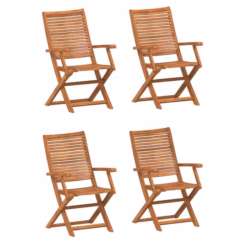 Berkfield Home Set of 4 Folding Garden Chairs in Brown Solid Acacia Wood, W/D/H: 57 x 57 x 95 cm