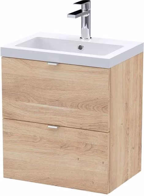Balterley Alrewas Contemporary Wall Hung 2 Drawer Vanity Basin Unit, Brown Oak – 1