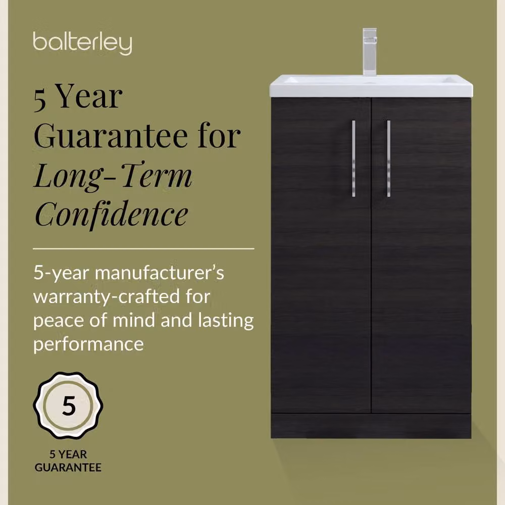 Balterley Modern Black Wood Freestanding Bathroom Vanity Unit with Soft Close Hinged Doors and Chrome Handles, Width: 50 cm – 5