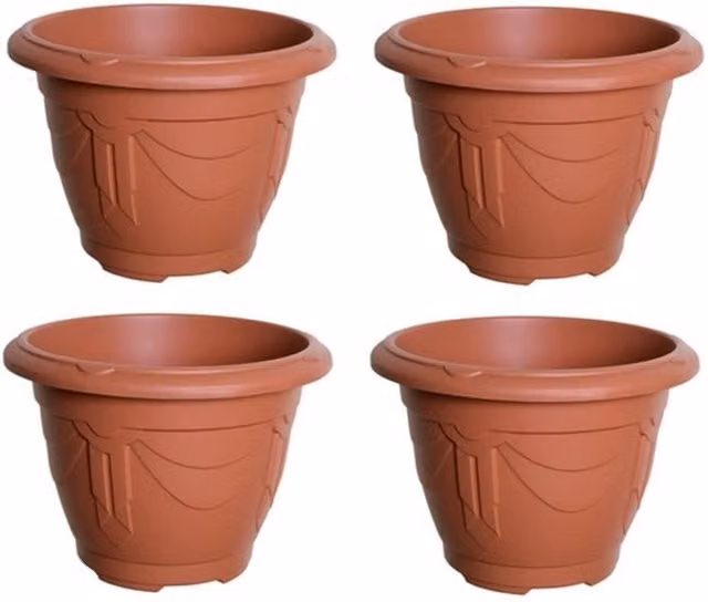 Whitefurze Terracotta Round Venetian Decorative Plastic Garden Planter, Brown and Orange, Diameter: 43 cm