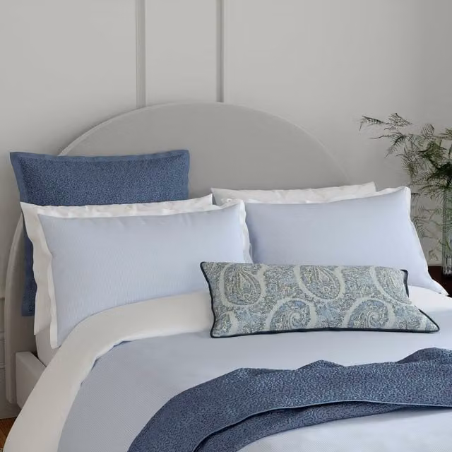 Bedeck of Belfast Demi Super Kingsize Blue and White Striped Cotton Percale Duvet Cover and Pillowcase Set
