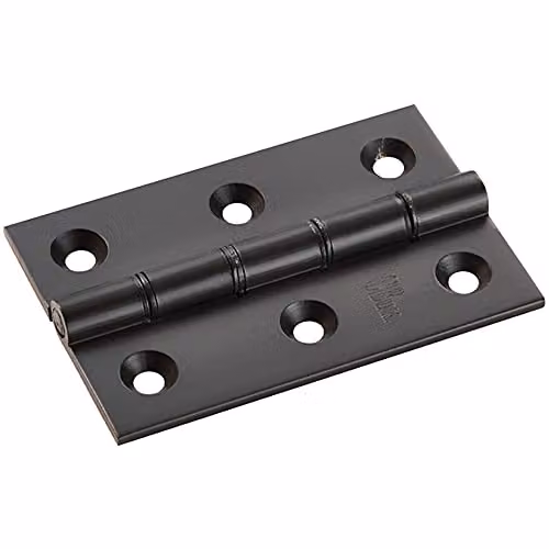 Loops Pair of Matt Black Brass Washered Butt Hinges W: 7.6 cm, H: 5.0 cm, D: 0.25 cm
