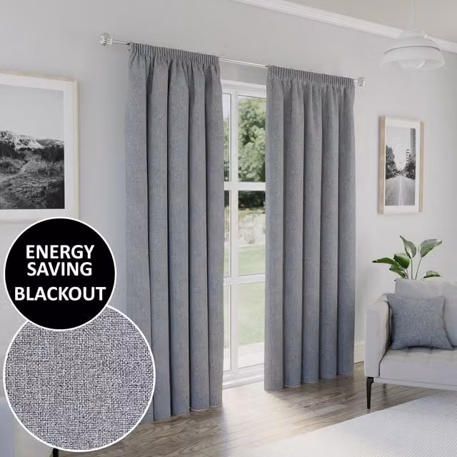 Enhanced Living Grey Thermal Insulating Blackout Pencil Pleat Curtains