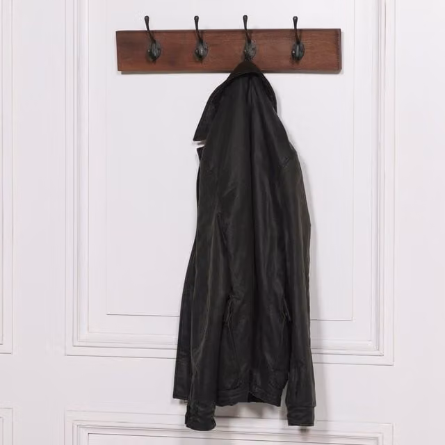 Glasstone 4 Hook Wooden Coat Hanger, Brown, W: 60.5 cm – 1