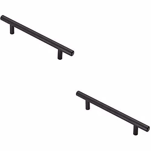 Loops 2 Pack T-Bar Cupboard Pull Handles, Matt Black, W: 18.8 cm, D: 1.2 cm, Fixing Centres: 12.8 cm