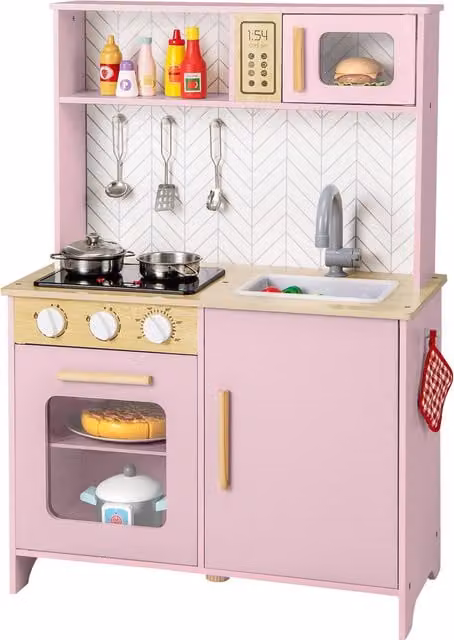 Costway Kids Wooden Kitchen Playset in Pink