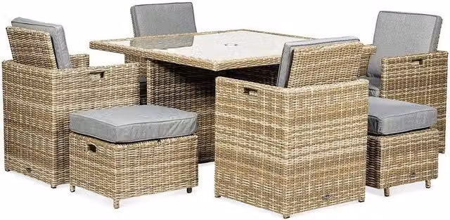 Royalcraft Wentworth 8 Seater Square Cube Set in Natural Beige Rattan and Metal – 2